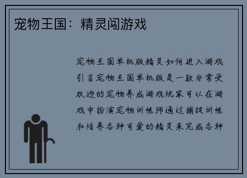 宠物王国：精灵闯游戏